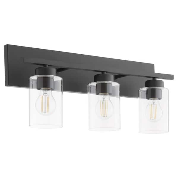 Quorum International Carter 3-Light- 100-Watts, Medium Lamp Base Light Vanity 22 in. Width with 3-Clear Glass Diffusers - Satin Nickel