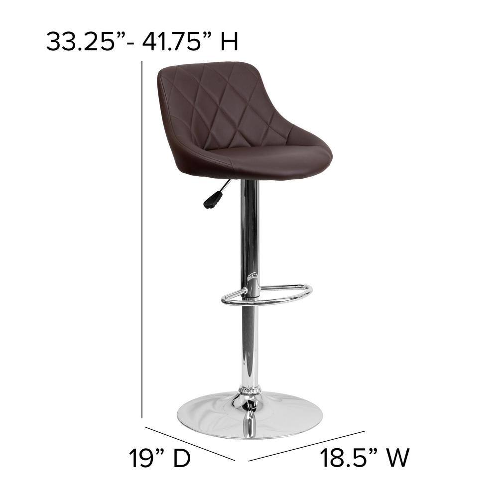 Brown Vinyl Adjustable Height Swivel Bar Stool with Chrome Base