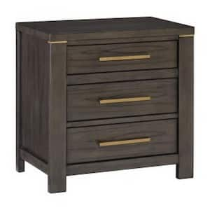 28.5 in. Brownish Gray and Gold 3-Drawers Wooden Nightstand