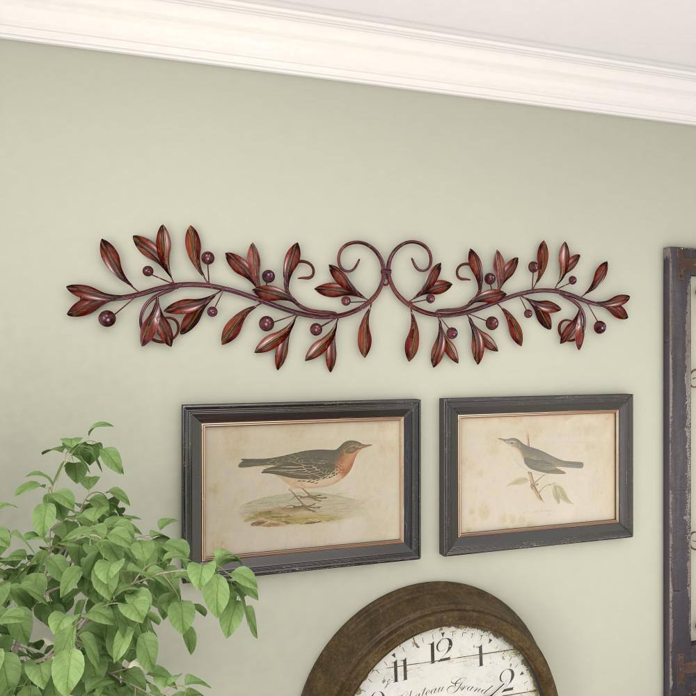 Red and Green Metal Vine Leaf Wall Sculpture