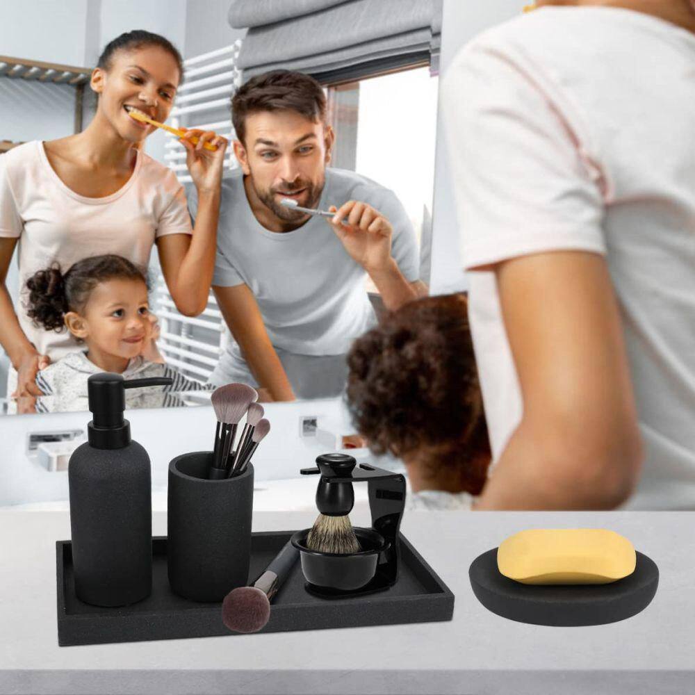 Matte Black Textured Ceramic 4-Piece Bathroom Accessory Set