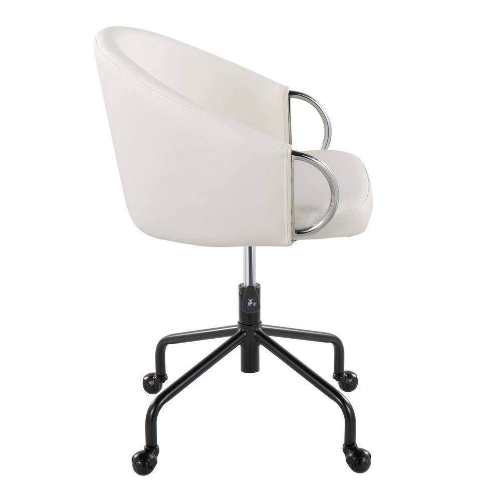 Claire White Leather Swivel Task Chair with Metal Frame