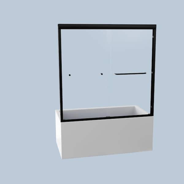56-60 W x 58 in. H Semi-Frameless Double Sliding Tub Door Bypass Shower 1/4 in. Tempered Glass Matte Black Shower Door