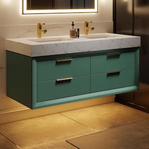 Solidoak 48 in. W x 20.9 in. D x 21.3 in. H Double Sink Bath Vanity in Green with White Cultured Marble Top