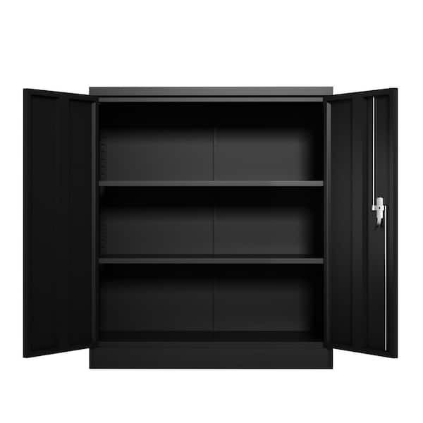 Black Metal Lockable Storage Cabinet with 2 Doors and 2 Shelves