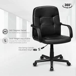Black PVC Mid-Back Executive Office Chair with Arms Adjustable with Wheels