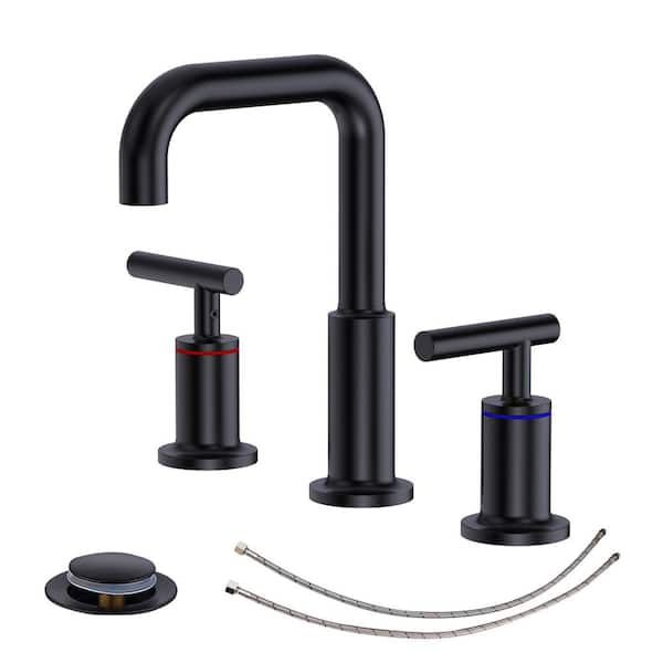 Lidbury 8 in. Widespread Double Handle Bathroom Faucet Sink Basin Faucet with Drain Kit in Matte Black