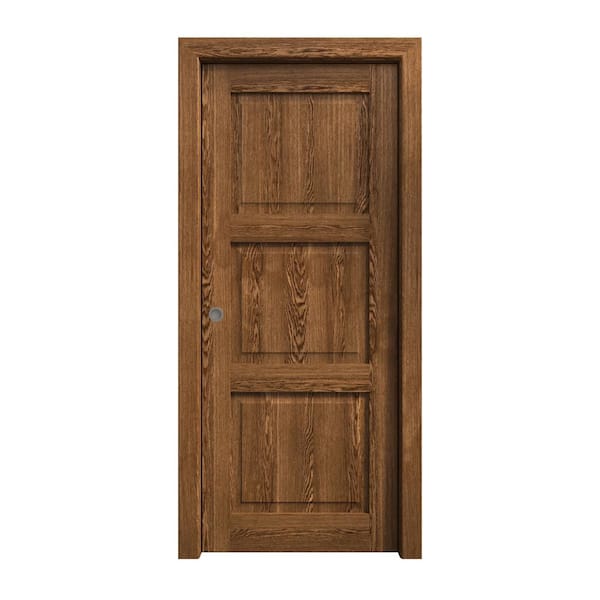 36 in. x 80 in. Cognac Oak Solid Wood Pocket Door with Hardware