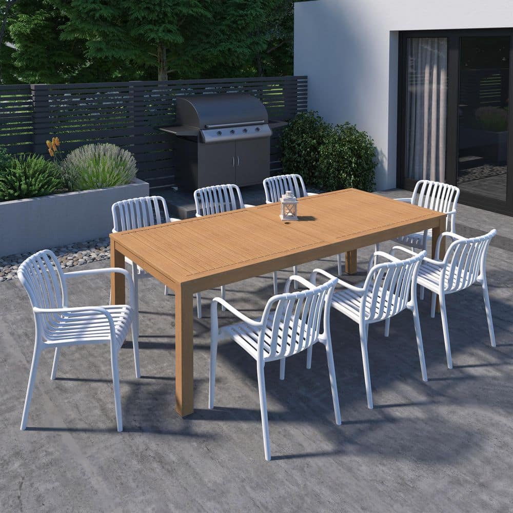 Praslin 9-Piece Teak Finish Wood 100% FSC Rectangular Patio Dining Set White price history on PriceWatchPro