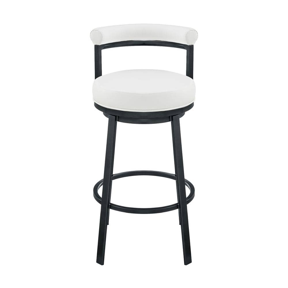 Modern Swivel Adjustable Bar Stool in White Faux Leather