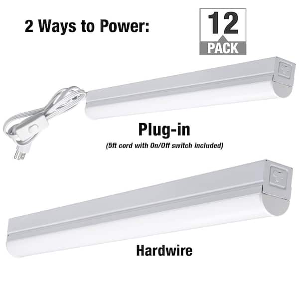 Commercial Electric 2 ft. 17-Watt Equivalent Plug-in Hardwire Integrated LED White Linkable Strip Light Fixture 900 Lumens 4000K (12-Pack)