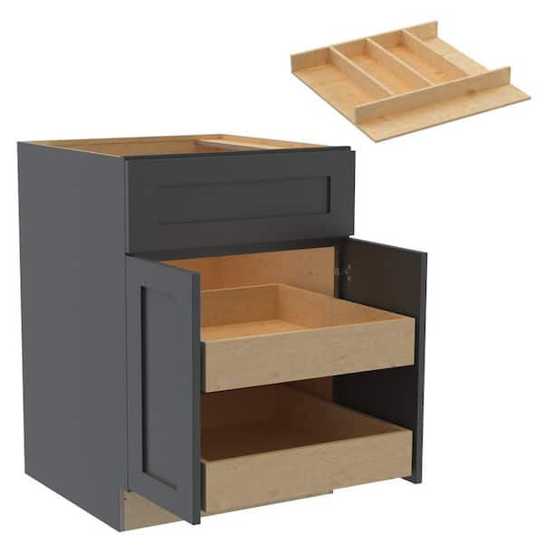 Home Decorators Collection Newport 24 in. W x 24 in. D x 34.5 in. H Assembled Plywood Base Kitchen Cabinet in Deep Onyx with 2ROT Utility Soft Cls
