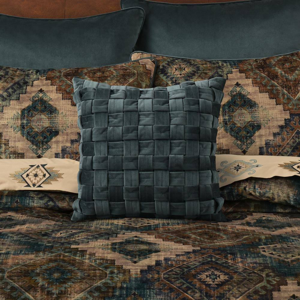 Benson Teal Polyester Basket Weave Square Throw Pillow