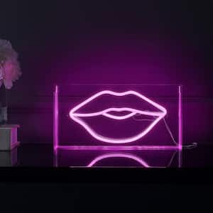 Lips 11.88 in. x 5.88 in. Contemporary Glam Acrylic Box USB Operated LED Neon Night Light, Pink