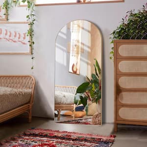 22 in. W x65 in. H Oversized Classic Modern Arch-Top Full Length Gold Standing Mirror