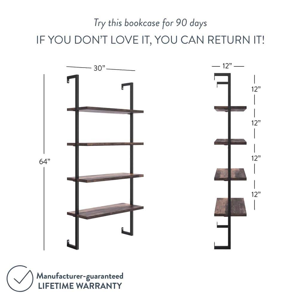 Nutmeg and Matte Black 42" Wood and Metal Floating Wall Shelf