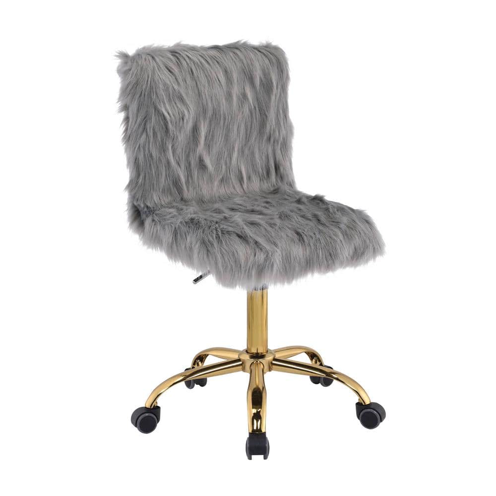 Acme Furniture Arundell Gold and Gray Faux Fur Office Chairs OF00121 The Home Depot