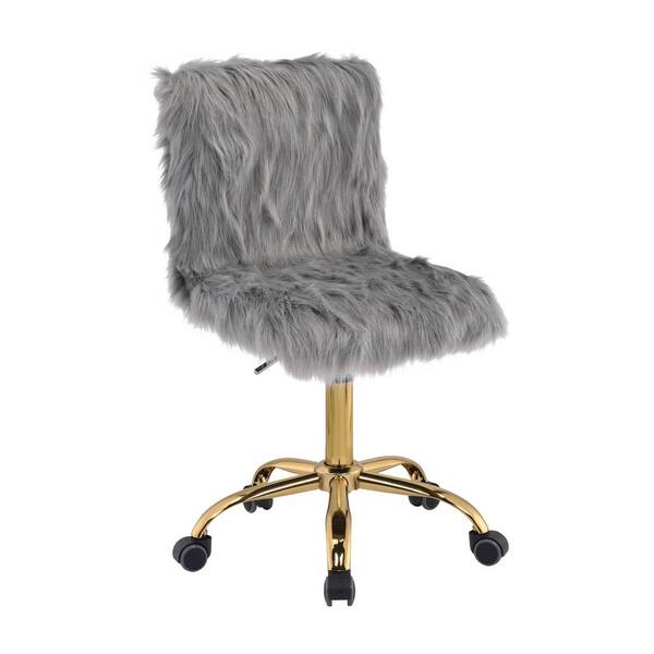 Acme Furniture Arundell Gold and Gray Faux Fur Office Chairs OF00121