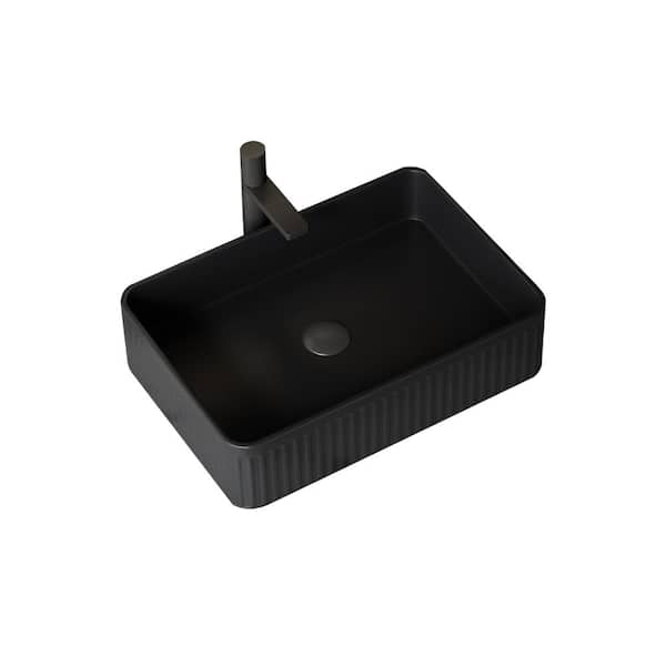 20 x 13 in. Rectangular Striped Vessel Bathroom Sink in Black without Faucet, NO Cabinet