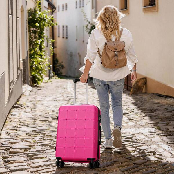 INNOBULE 5 Pieces Luggage Set Pink ABS Plastic Hardside w/ Spinner