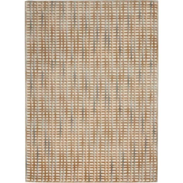 Nourison Solace Beige/Blue 5 ft. x 7 ft. Abstract Contemporary Area Rug