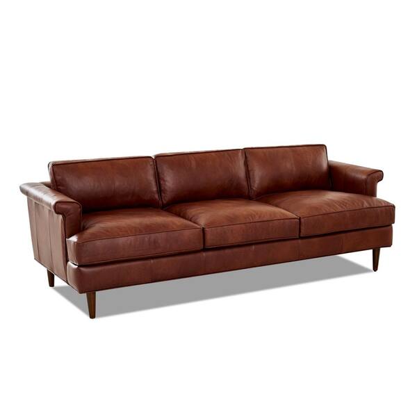 AVENUE 405 Malcolm 87 in. Chestnut Leather 3-Seater Lawson Sofa with Square Arms