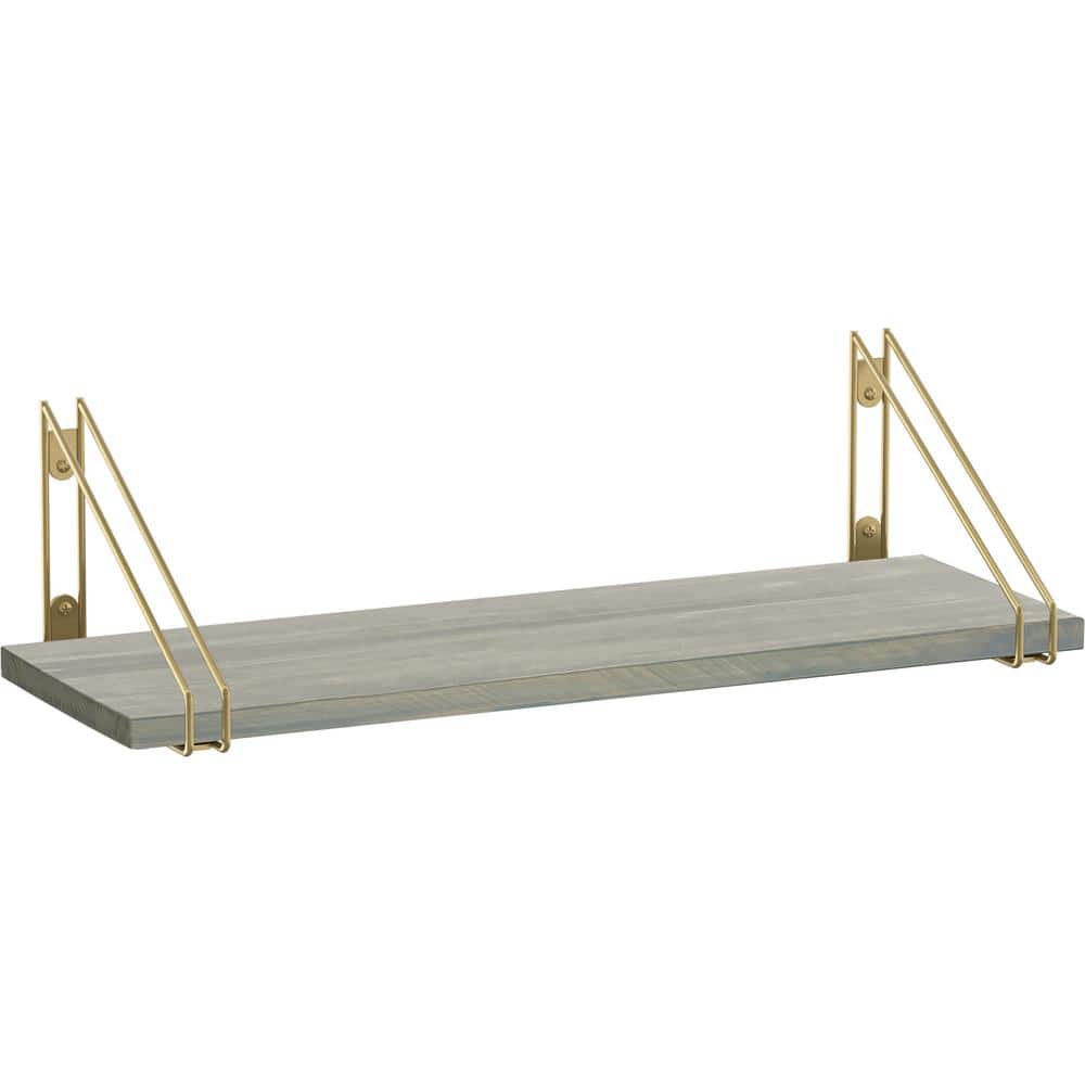 24 in. x 8 in. x 6 in. Grey Stained Solid Pine Wood Decorative Wall Shelf with Satin Gold Wire Frame Steel Brackets price history on PriceWatchPro