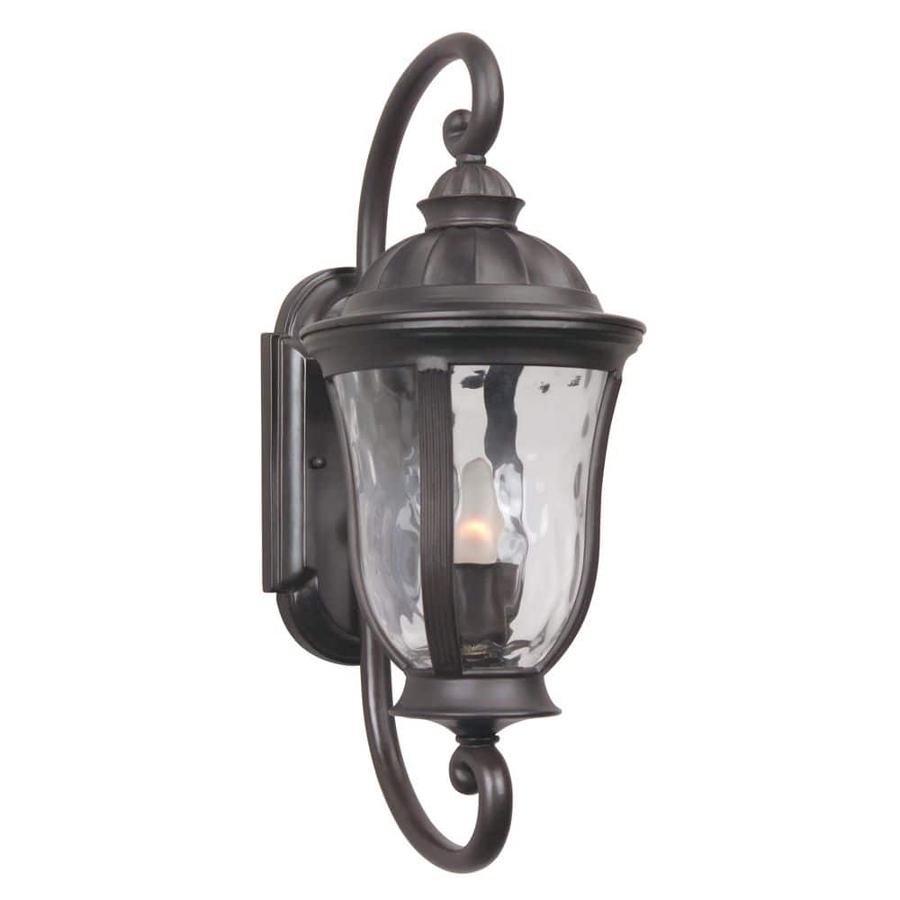 Frances 19.3 in. Oiled Bronze Finish Outdoor Hardwired Wall Lantern Sconce w/ Clear Hammered Glass, No Bulb Included price history on PriceWatchPro