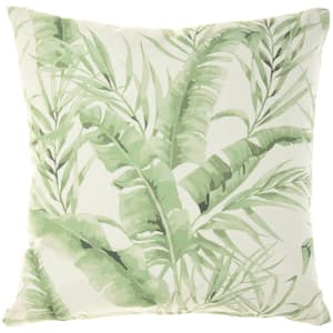 Green Floral 18 in. x 18 in. Indoor/Outdoor Throw Pillow