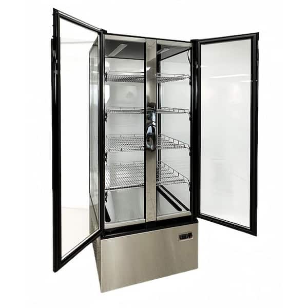 33 in. W 22 cu. ft. Commercial Upright 4 Sided Glass Swing Door Refrigerated Dispaly Case in Stainless Steel