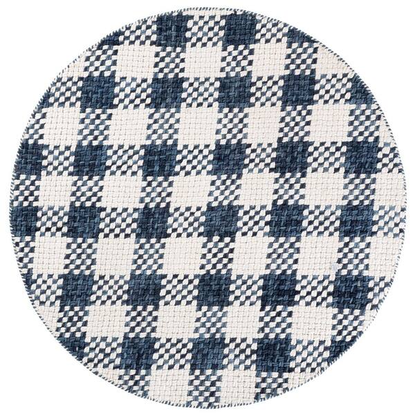 Natural Fiber Couture 6 ft. ft. x 6 ft. Navy/Ivory Check Round Rug