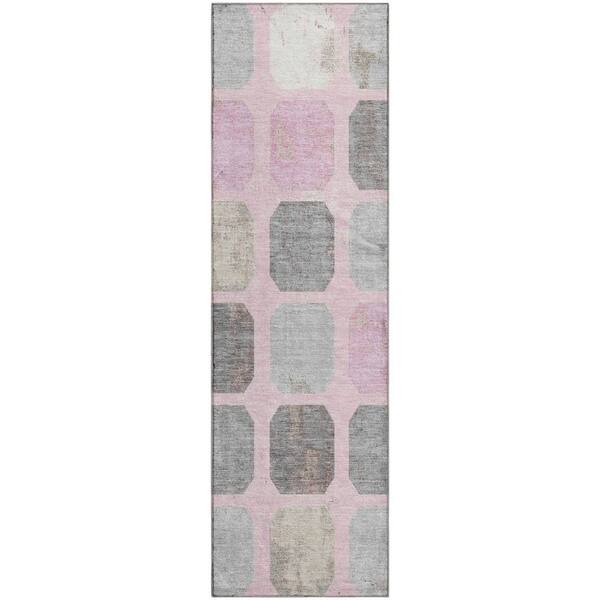 Mayfield Premium Machine Washable Abstract AMF2182 Pink 2 ft. x 7 ft. Runner Rug