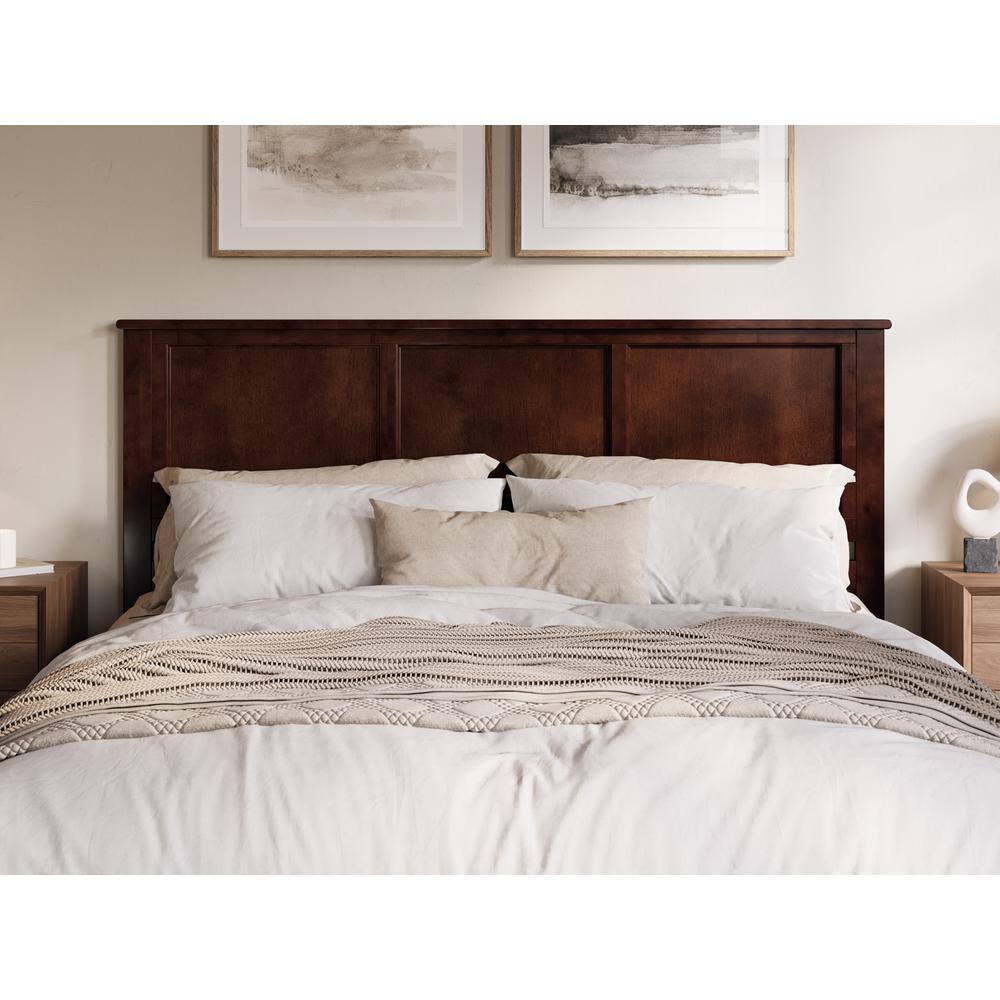 King Walnut Wood and Metal Panel Headboard