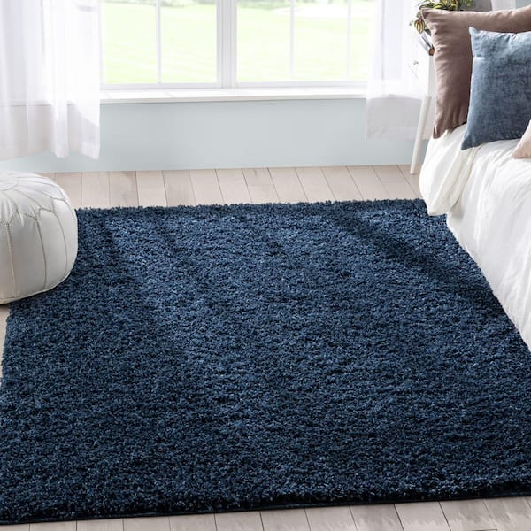 Elle Basics Emerson Solid Shag Dark Blue 5 ft. 3 in. x 7 ft. 3 in. Area Rug