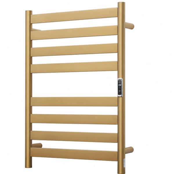 Heated Wall Mounted Electric Towel Warmer Rack with Timer and Temperature Control in Brushed Gold Finish 31.5 x