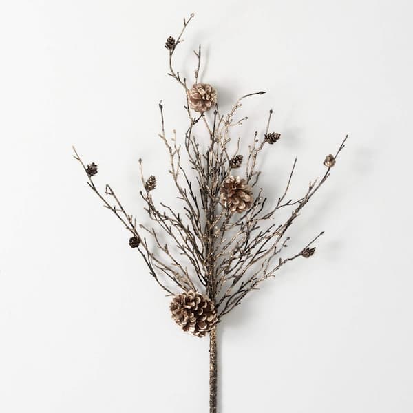 SULLIVANS 29.5"H Gold Pinecone Twig Stem; Brown