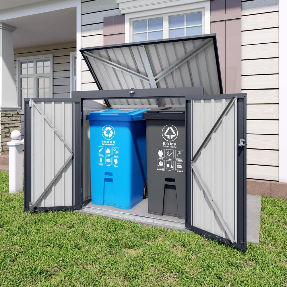 Ama pear 55 in. W x 39 in. D x 55 in. H Gray Metal Trash Can Storage ...