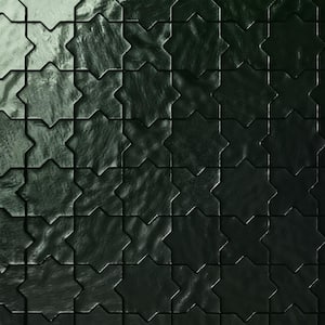 Karma Green 8.34 in. x 8.34 in. Star Cross Polished Glass Mosaic Wall Tile (0.48 sq. ft./each)