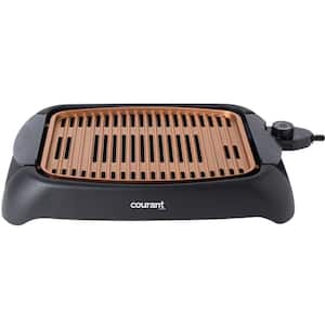 130 sq. in. Black Grill Indoor Smokeless Grill with Nonstick Copper Coating and Adjustable Temperature Control