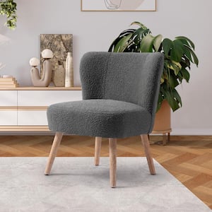 Stain Resistant Boucle Upholstered Armless Living Room Accent Side Chair with Natural Wood Finish Tapered Legs in Gray