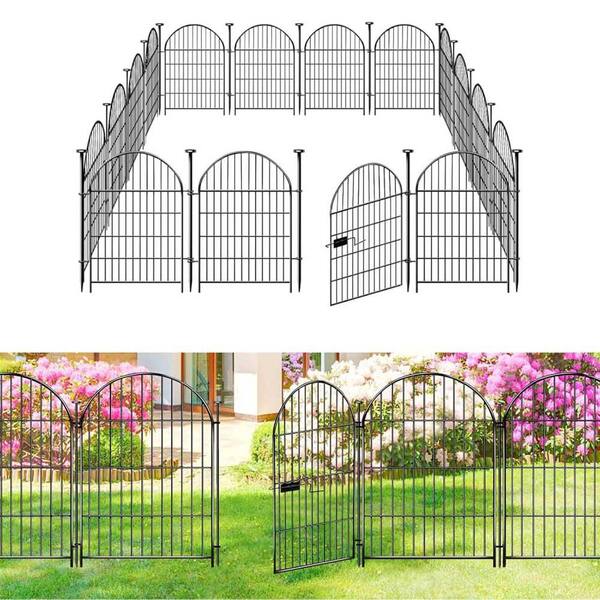 35 ft. L x 32 in. H Black Metal Wire Tall Garden Fence, No Dig Galvanized Outdoor Pet Fence 16 Panel for Dogs Rabbits