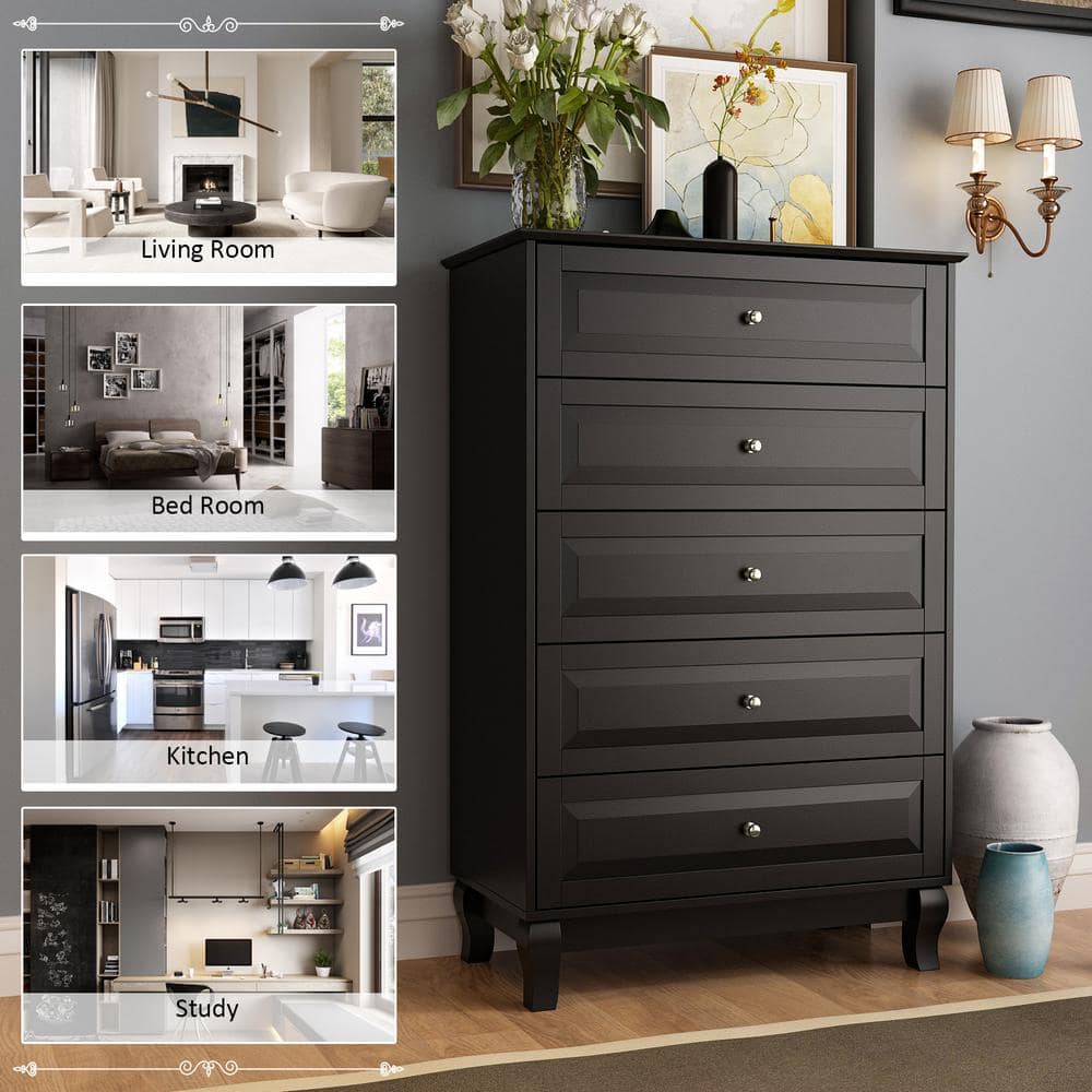 Black MDF 5-Drawer Vertical Chest of Drawers