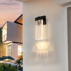 Black Dusk to Dawn Outdoor Hardwired Sconce With Waterproof Transparent LED Crystal (2-Pack)