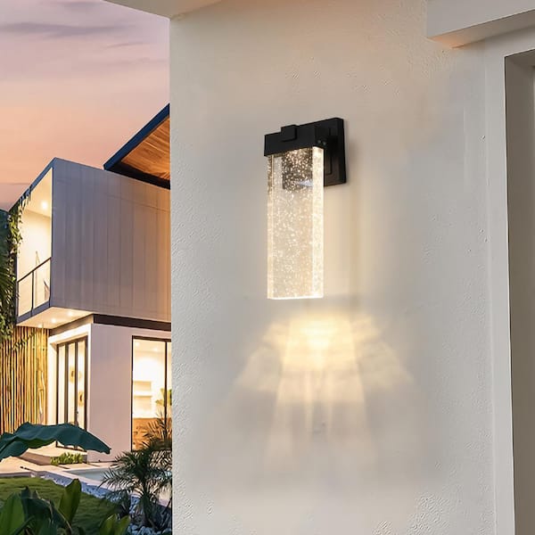 FIRHOT Black Dusk to Dawn Outdoor Hardwired Sconce With Waterproof Transparent LED Crystal (2-Pack)