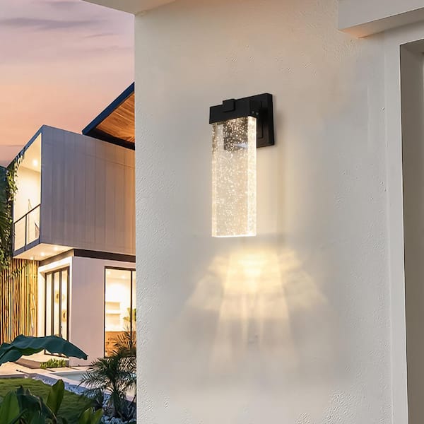 Black Dusk to Dawn Outdoor Hardwired Sconce With Waterproof Transparent LED Crystal (2-Pack)