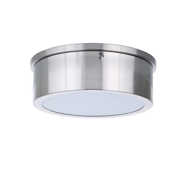 Fenn 9 in. 1-Light Brushed Polished Nickel Finish Integrated LED Flush Mount Ceiling Light with White Acrylic Shade