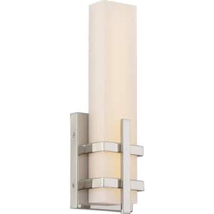 1-Light Polished Nickel Wall Sconce with White Acrylic Shade