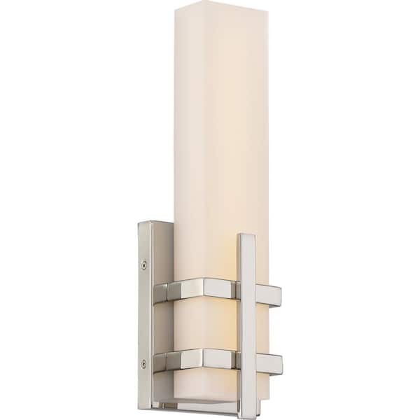 SATCO 1-Light Polished Nickel Wall Sconce with White Acrylic Shade