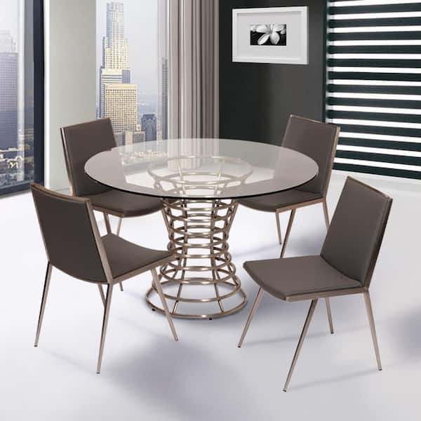 Armen Living Ibiza 33 in. Gray Faux Leather and Brushed Stainless Steel Dining Chair (Set of 2)
