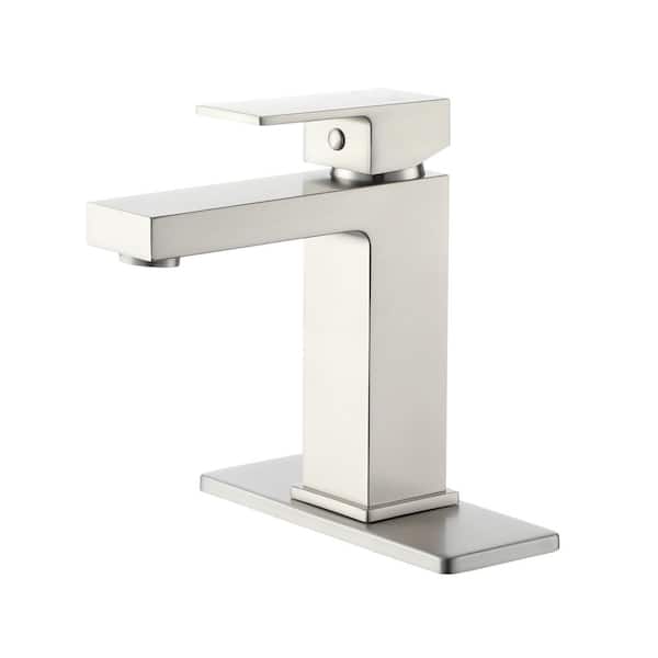 Boyel Living Brushed Nickel Single Hole Single Handle Bathroom Faucet with Deck Plate and Water Supply Hoses